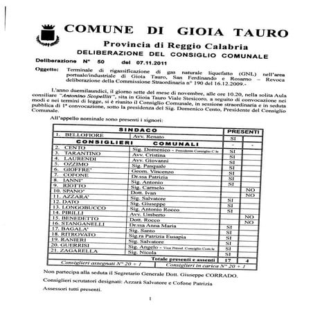 Gioia Tauro - Delibera di revoca dell'autorizzazione al rigassificatore