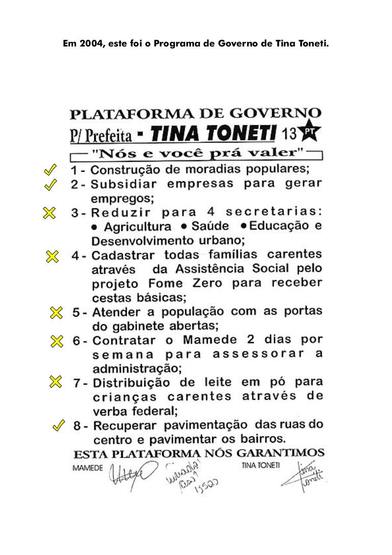 Monte Uma Ficha Com As Realizações Do Governo De