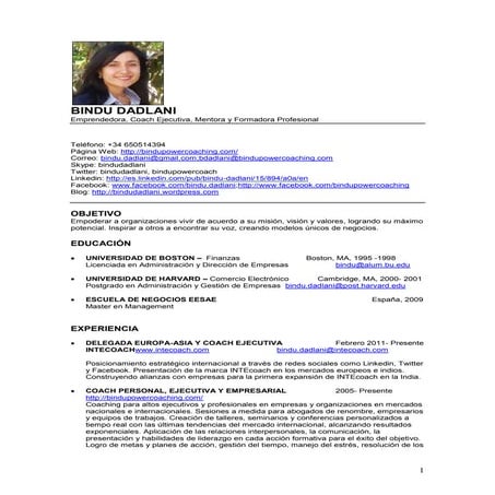 Bindu Dadlani CV Español