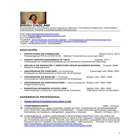 Bindu Dadlani CV Español 2013