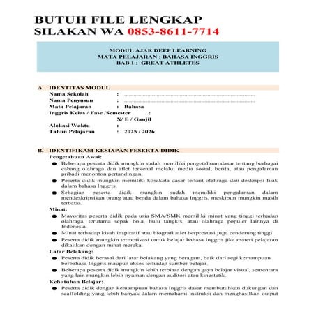 Modul Ajar Deep Learning Bahasa Inggris Kelas 10 Terbaru 2025