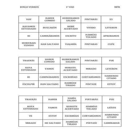 Cartones de verbos