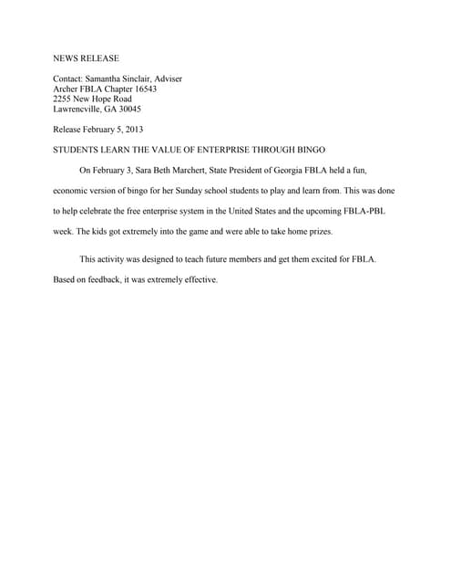 Bingo news release
