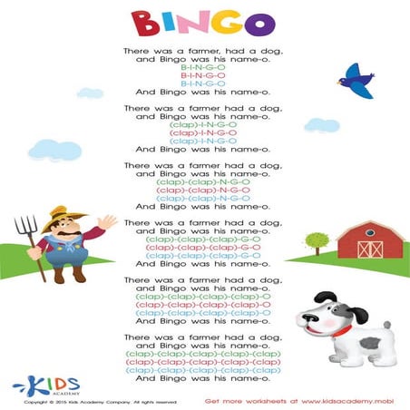 Bingo song Lyrics and Funny Coloring Pages for Kids 