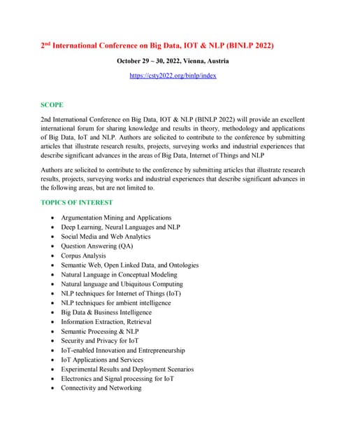 2nd International Conference On Big Data Iot Nlp Binlp 2022 Pdf 2nd International Conference On Big Data Iot Nlp Binlp 2022 Pdf