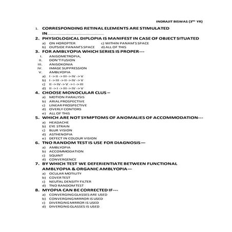 Binocular question set  1