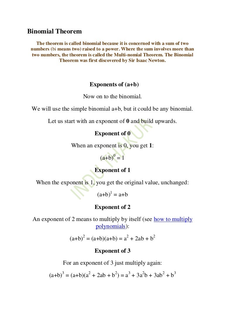 Binomial Theorem Binomial Theorem