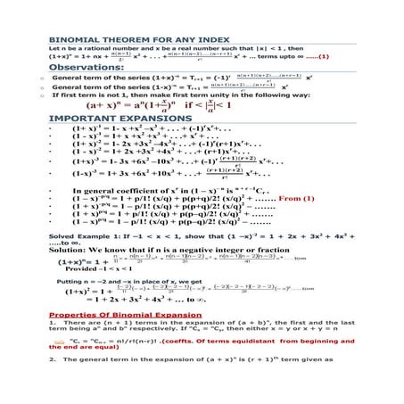 Binomial theorem for any index