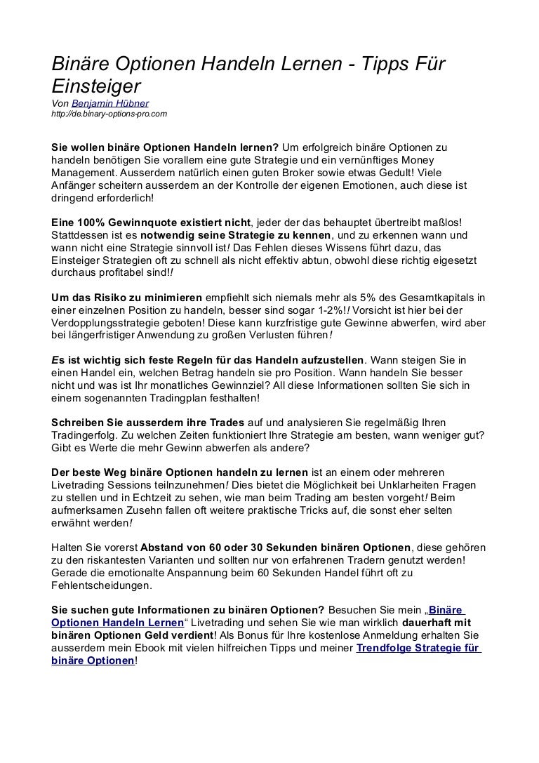 Binare Optionen Richtig Handeln Lernen