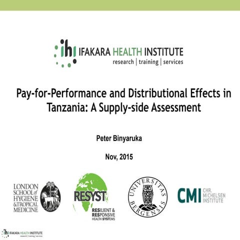 Pay-for-Performance and Distributional Effects in Tanzania: A Supply-side Ass...