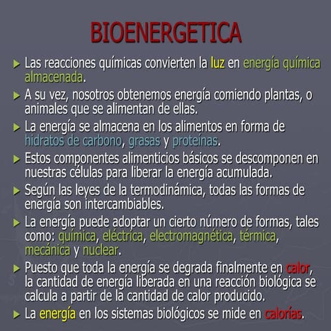 BIO-ENERGETICA (4to power). Obtención de energía | PPT