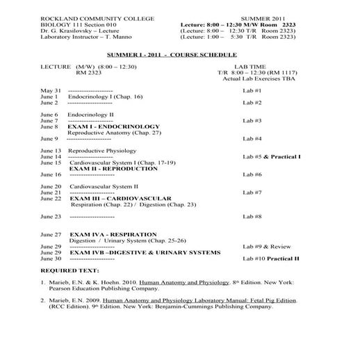 Bio 111 schedule 2011 mw