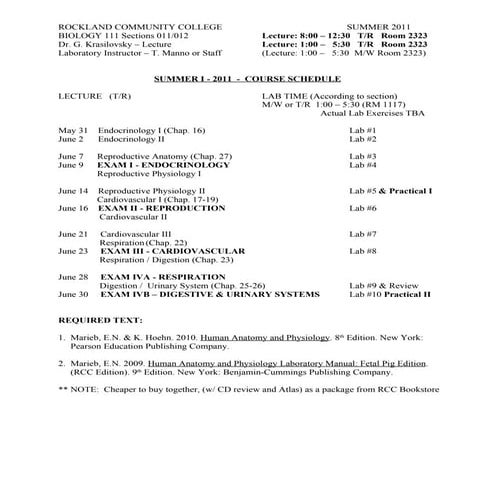 Bio 111 schedule 2011 tr