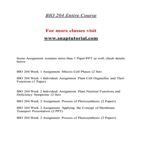 Bio 204  Enhance teaching / snaptutorial.com