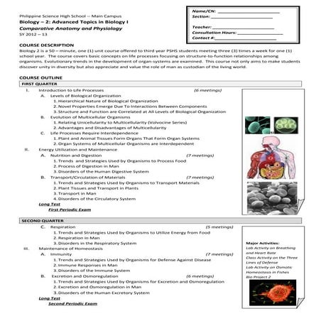 Bio2 course outline 2012 2013