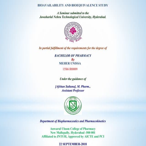 BIOAVAILABILTY AND BIOEQUIVALENCE STUDY