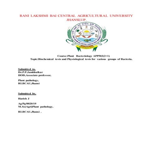 Biochemical tests and physiological tests for various groups of Bacteria