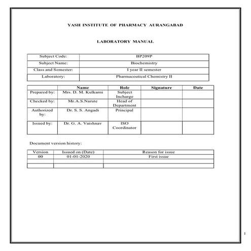 Biochemistry lab manual II semester