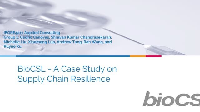 Supply Chain Resilience - BioCSL