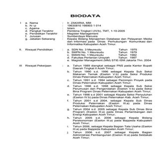 Biodata Ir. Zakaria, MM  2015 Kerta...