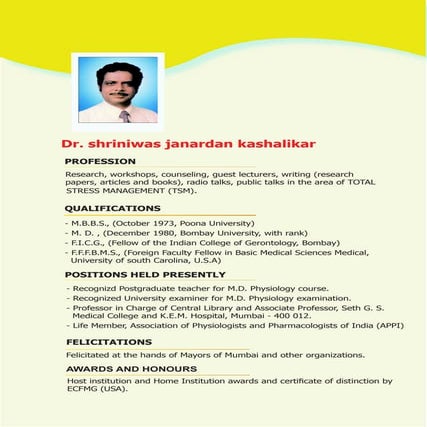 Biodata Cv Dr. Shriniwas Kashalikar