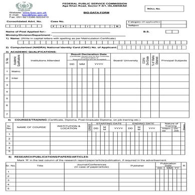 FPSC Bio Data Form