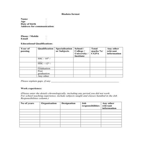 Biodata format | DOC