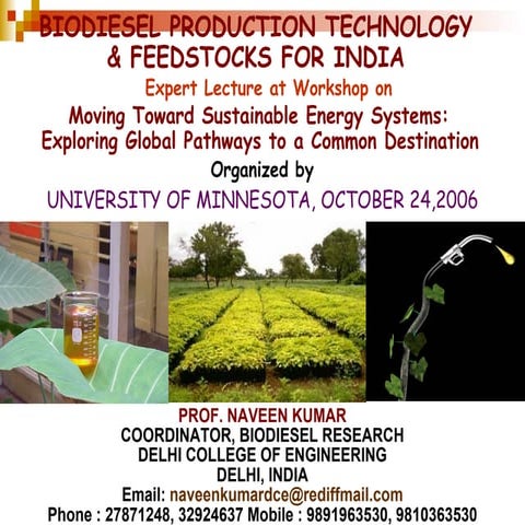Biodiesel Production Technology &amp; Feedstocks For India