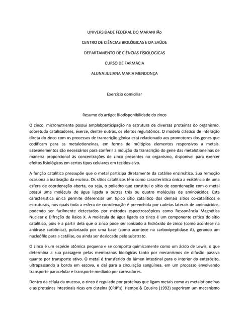 Biodisponibilidade do zinco