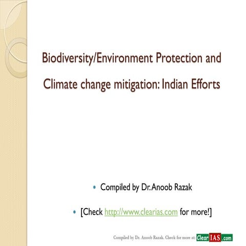 Biodiversity Conservation and Climate Change Mitigation: Indian Efforts