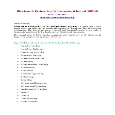Bioscience & Engineering: An International Journal (BIOEJ)