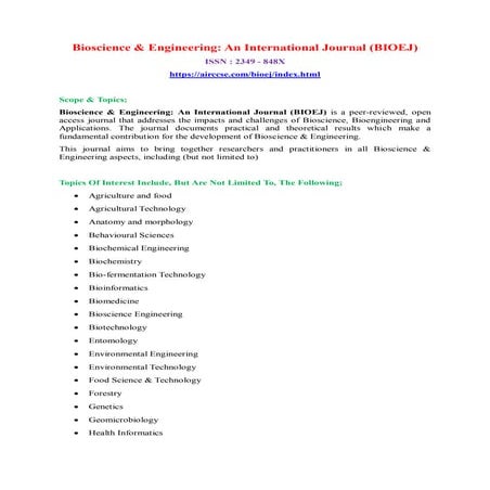 Bioscience & Engineering: An International Journal (BIOEJ)