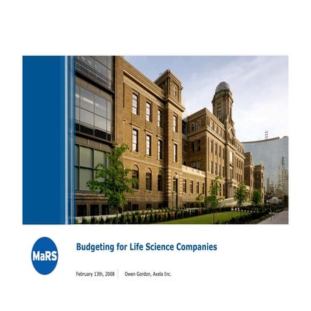 BioEntrepreneurship: Budgeting for life science companies | PDF