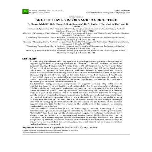 What you always wanted to know about "BioFertilizers in Organic Agriculture"