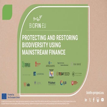 BIOFIN-EU: PROTECTING AND RESTORING BIODIVERSITY USING MAINSTREAM FINANCE