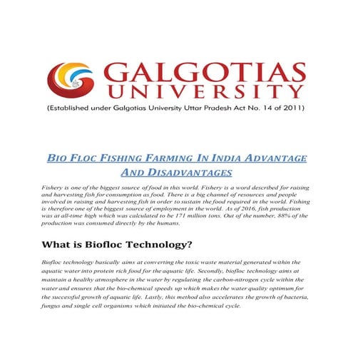 Bio floc Fishing Farming in India Advantage and Disadvantages Slideshare