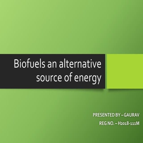 Biofuel as an alternative source of energy | PPTX