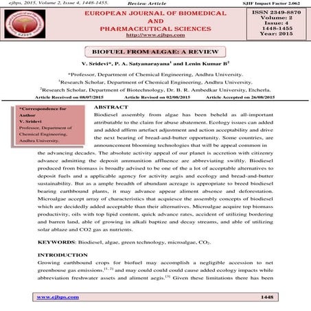 Biofuel from Algae : A Review (Published in EJBPS)
