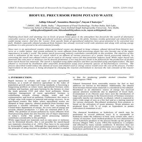 Biofuel precursor from potato waste