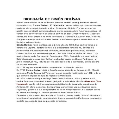 Biografía de simón bolívar