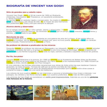 Biografía de vincent van gogh presente hist