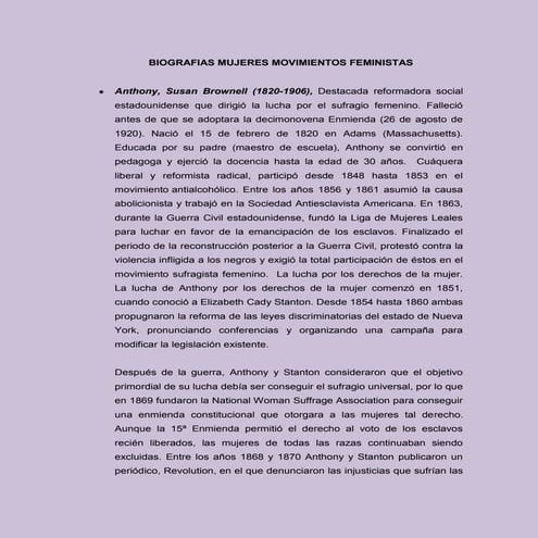 Biografias mujeres movimientos feministas