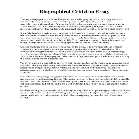 Biographical Criticism Essay. Oulton College