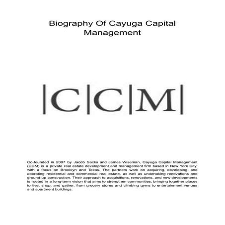 Biography Of Cayuga Capital Management