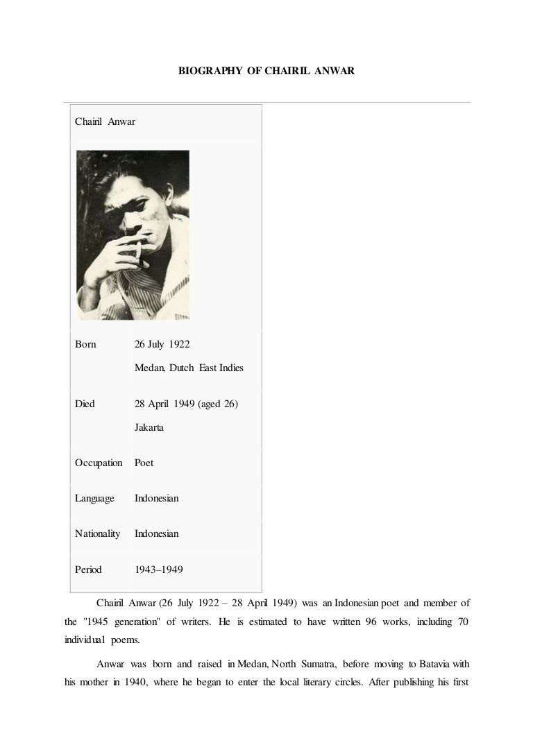 Free Gambar Biography Of Chairil Anwar Terupdate oleh www.cikimm.com