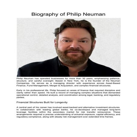 Biography of Philip Neuman, Founder and Managing Director of the Neuman ...
