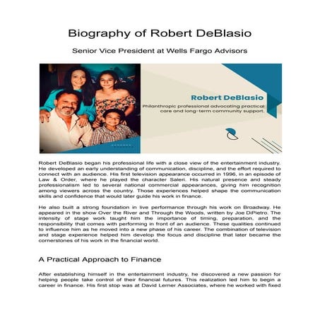 Biography of Robert DeBlasio | Senior Vice President at Wells Fargo Advisors