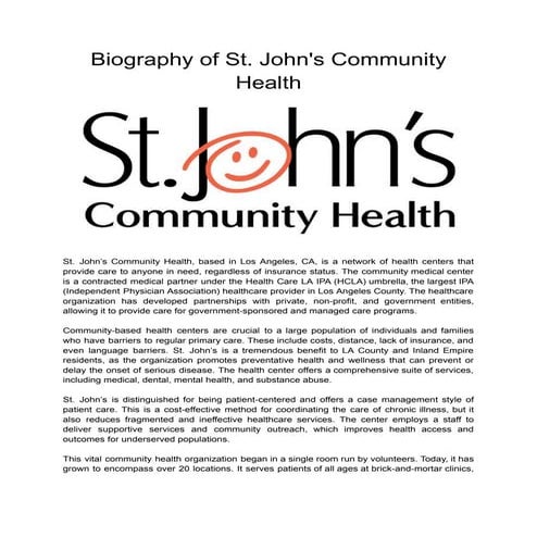 Biography of St. John's Community Health | PDF