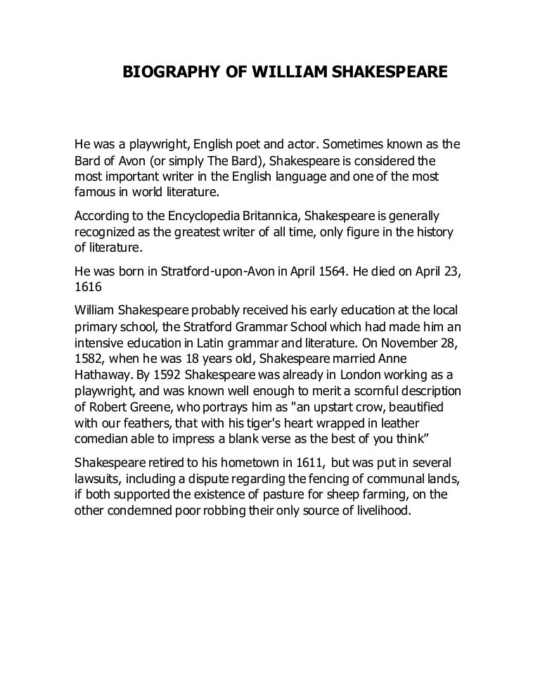 Biography of william shakespeare