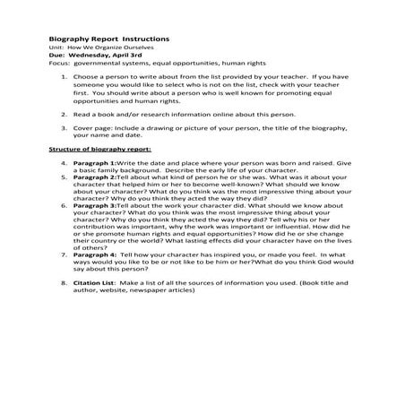 Biography report directions 2013